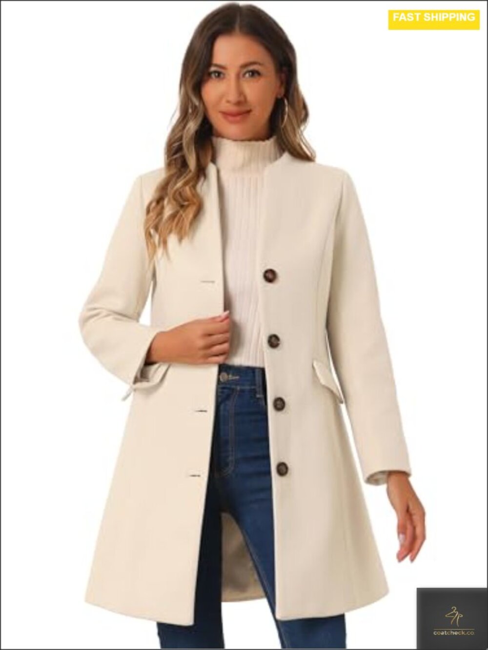 Elegant V-Neck Long Pea Coat Women's Winter Overcoat Fully Lined